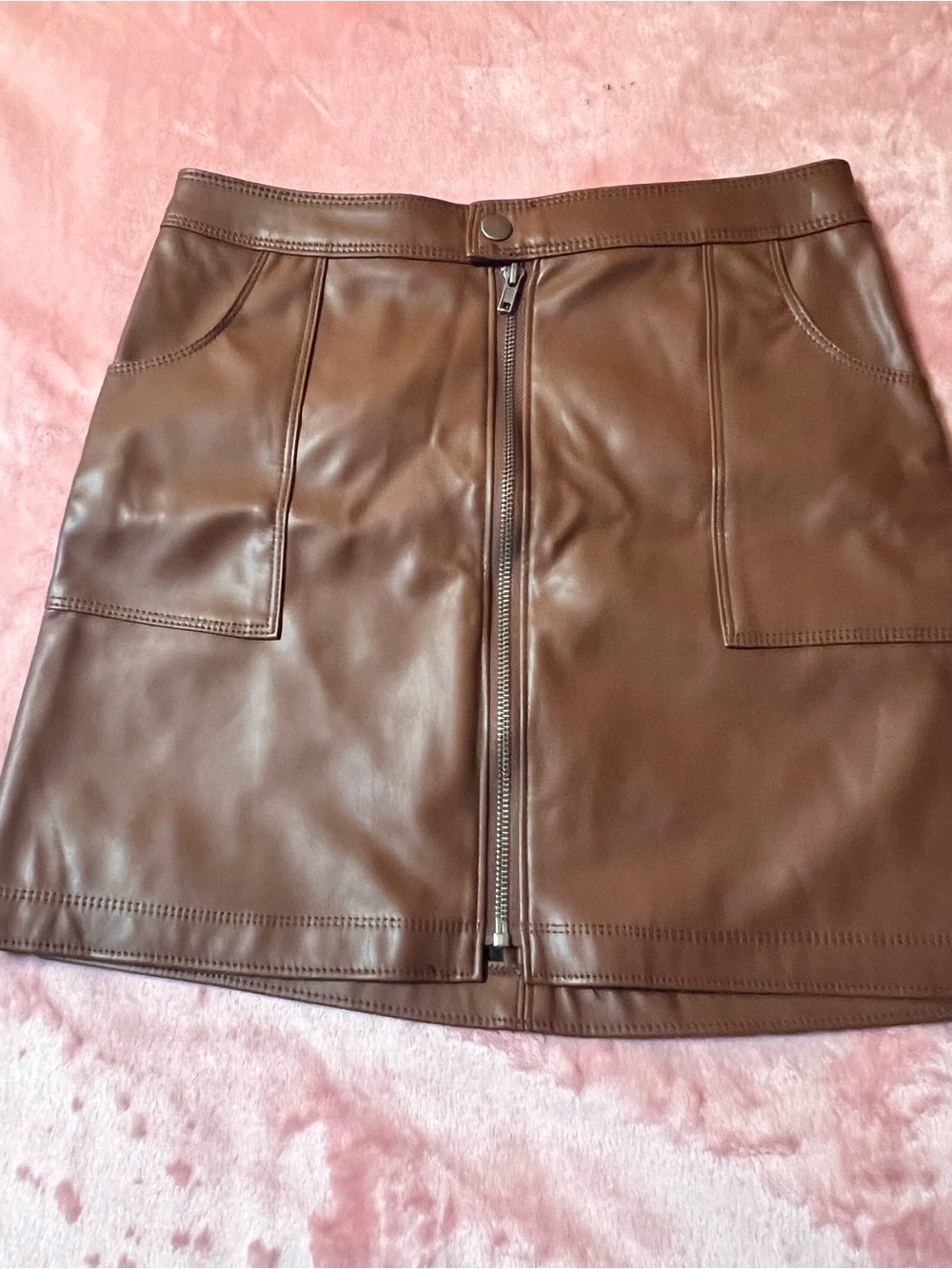 No Boundaries Brown Faux Leather Zip-Front Mini Skirt